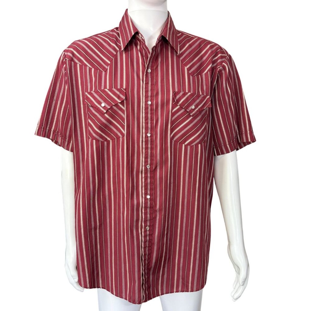 Plains Western Wear Mens XL Striped Short Sleeve Button Shirt Pearl Snap